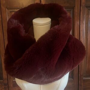 Elegant Burgundy Faux Fur Scarf by Ann Taylor